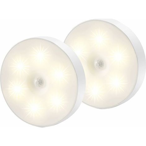 -Veilleuse Led, Magnétique lampe detecteur de mouvement interieur avec tampons adhésifs gratuits, Coller n'importe où, Capteur sans fil USB rechargeable Blanc chaud Paquet de 2 -Versailles (1/5)