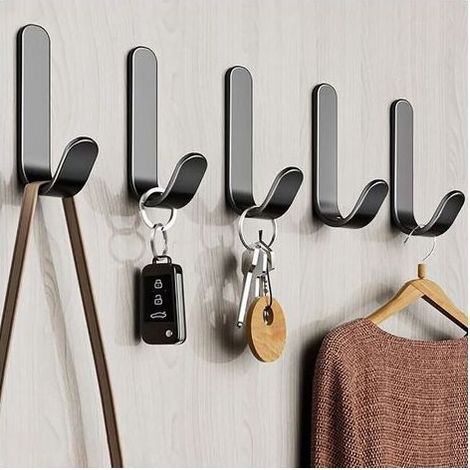 Crochet Adhésif 3M, Crochet Mural Salle de Bains En Acier Inox, Porte Serviette Auto-Adhesif Imperméable pour la Cuisine le Salon et le Bureau(Noir 12 Pièces) (1/5)