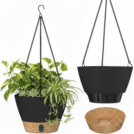 Vaso da fiori sospeso da 25 cm (10 pollici) Decorazione da giardino Vaso da fiori con livello dell'acqua visibile, sottovaso con fori di drenaggio e base rimovibile (1/5)