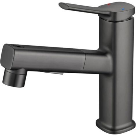 Robinet de salle de bain, trois modes d'eau (jet, jet, fontaine), pulvérisateur extractible (gris) (1/5)