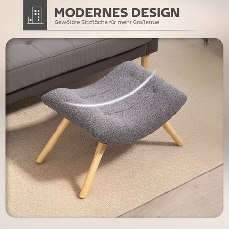 Tabouret de repos en tissu Berbère polaire, pouf rembourré supportant jusqu'à 120 kg, pour salon ou chambre, dimensions 67 x 45 x 38 cm, gris foncé (1/5)
