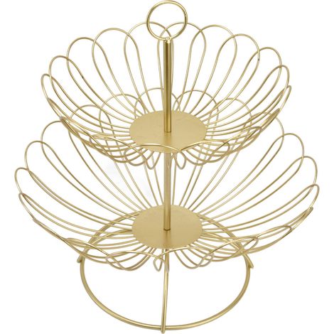 Corbeille à fruits à deux niveaux, design nordique moderne, géométrique, panier à fruits doré amovible pour la décoration intérieure (1/5)
