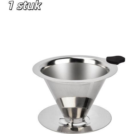 filtre à café - Acier inoxydable, double couche - Réutilisable - Pour café filtre - Convient pour 1 à 2 tasses de café - Klein format avec plateau de récupération, 600 mesh - Argent (1/5)
