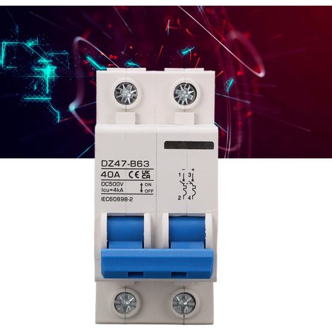 DZ47-B63 40 A DC-Leistungsschalter, 500 V DC zweipoliger Miniatur-Leistungsschalter, Typ B, Miniatur-DC-Leistungsschalter für Photovoltaikanlagen, DIN-Schienen-Leistungsschalter, Niederspannung (1/5)