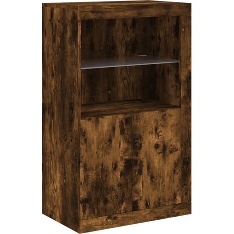 Armoire latérale avec éclairage LED mobilier design contemporain rangement 60,5 x 37 x 100 cm en bois d'ingénierie chêne fumé (1/5)