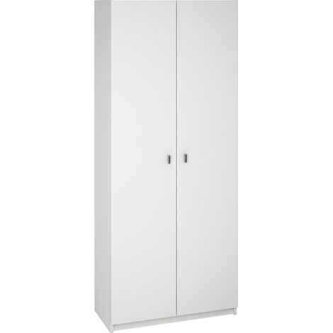 Pegane – Armoire blanche 180 cm de hauteur – 75 cm de longueur – 35.6 cm de profondeur – 2 portes avec étagères intérieures – Panneaux mélaminés (1/2)