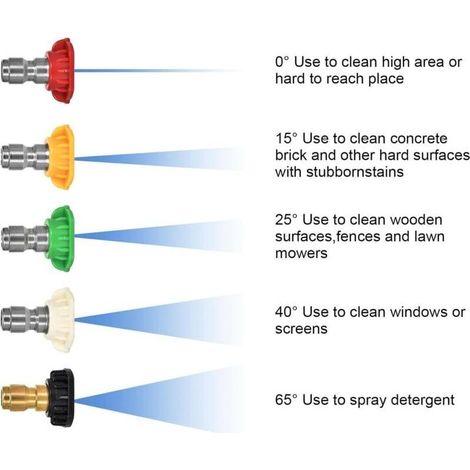 Embouts De Buse - Acier Inoxydable - Pour Nettoyeur Haute Pression - 5 Pièces - Rouge Jaune Vert Noir Blanc - 1/4 Pouces (1/3)