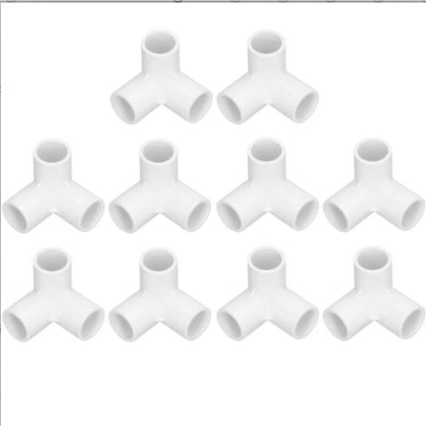10 raccords de tuyauterie en PVC à 3 voies, raccords coudés à 3 voies, raccords de tuyauterie en PVC plastique, connecteur en T à angle droit, diamètre intérieur 20 mm (blanc)-DOU