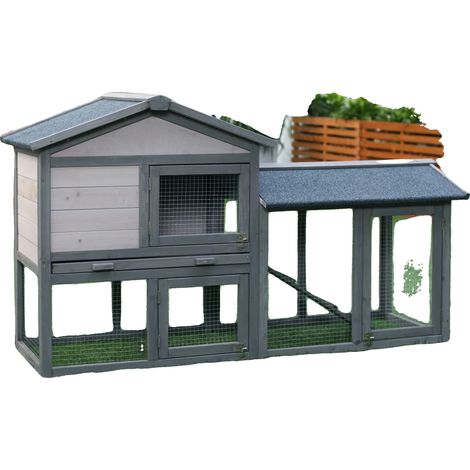 Jaula para animales, construcción de madera, 48 x 24 x 34 pulgadas, apta para conejos, techo de asfalto resistente a la intemperie, diseño con múltiples puertas. (1/5)