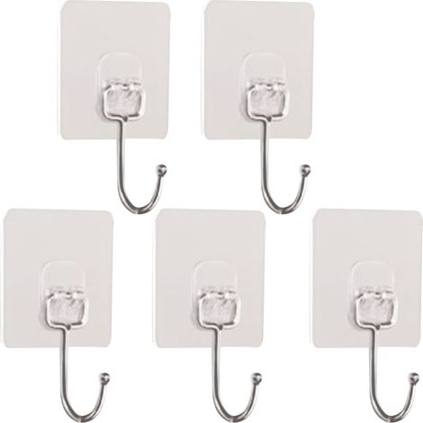 5 crochets auto-adhésifs pour suspendre des objets. Crochets muraux solides, transparents et sans jointures, fabriqués en acier inoxydable et en ABS, pour la chambre, le salon, la cuisine et la salle (1/5)