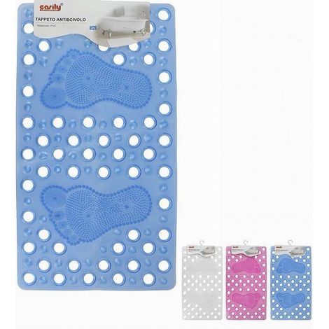 TRADE SHOP - Tappeto Tappetino Pvc Impronte Piedi Antiscivolo Vasca Bagno Doccia 59628 69x37cm - (1/3)