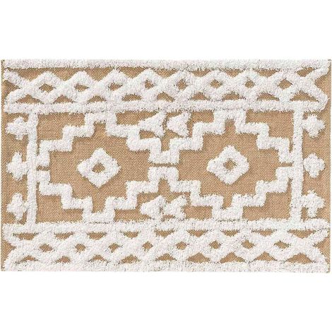 Douceur D'Intérieur – Tapis berbère rectangle en coton et jute – Motif ethnique beige – 120 x 170 cm – Non lavable, pas de repassage