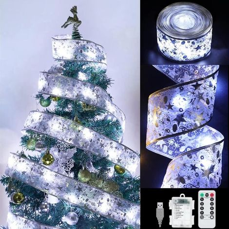 RHG Guirlandes Lumineuses à Ruban Brillant,10M Guirlandes Lumineuses 100 LEDs Lumière,Ruban Sapin Nol LED,Guirlande Decorative de Nol Nouvel An Mariage,Arc en Dentelle DIY à Piles Décor de Nol