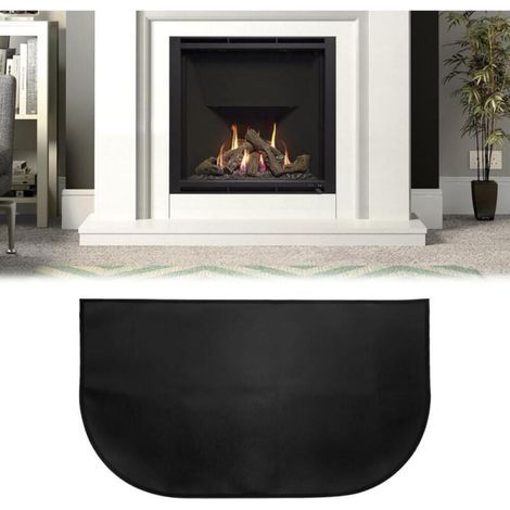 Tapis ignifuge demi-rond pour cheminée et poêle – Protection anti-feu en fibre de verre – Dimensions 102x50 cm – Couleur noire (1/5)