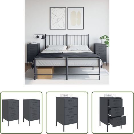 Nachtschrank - Nachttische 2 Stk. Anthrazit 36x39x68 cm Stahl (1/5)