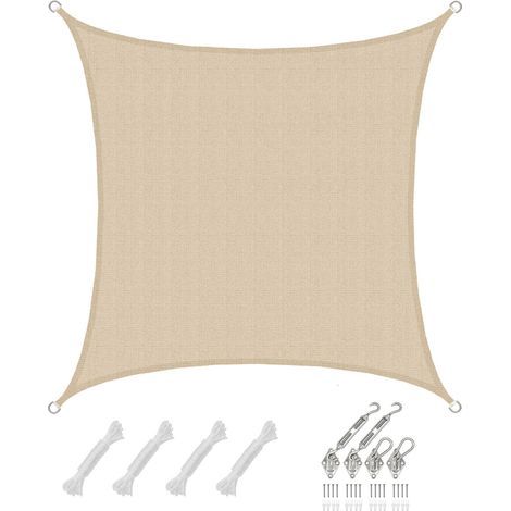 Voile d'ombrage carré 3x3m respirant – Protection UV 80% – Fixation en acier inox – Matériau 100% polyéthylène 220g/m² – Amanka (1/5)