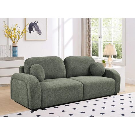 Canapé convertible 3 places en tissu texturé vert MAYORA (1/5)