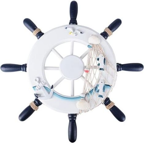 Timón de barco pirata de madera con red de conchas marinas, decoración náutica, decoración mediterránea para sala de estar u oficina. (1/5)
