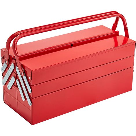 Coffre à outils métallique 18 pouces, 3 étages 5 plateaux, pliable et portable avec poignée et trou de verrouillage, acier laqué, pour atelier, maison, usine et entrepôt. Rouge. (1/5)