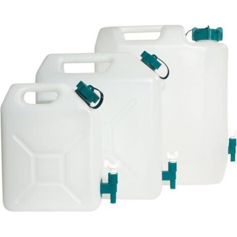 Bidon à Eau 5 L - Jerrican Extra Fort avec Bouchon Simple et Robinet - Certifié Contact Alimentaire - 23,5 x 11 x 30 cm - Naturel (1/4)