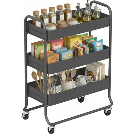 Küchenwagen, 3 Körbe, 4 Rollen, Metall, Schwarz