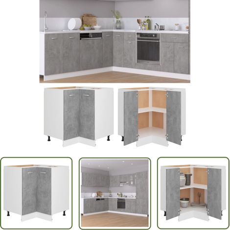 The Living Store Armoire de plancher d'angle gris béton 75,5x75,5x81,5 cm bois - Armoire De Cuisine - Meuble De Rangement - Armoire D'angle - Mobilier De Cuisine - Rangement Cuisine (1/5)