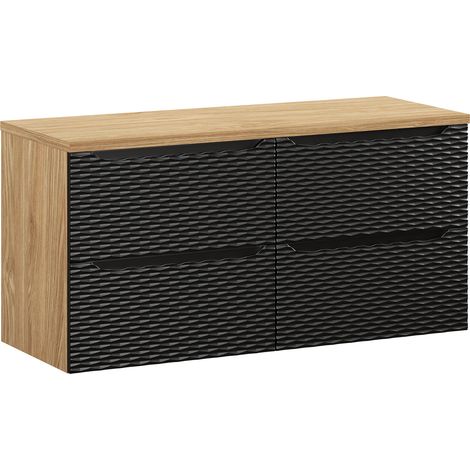 Waschtischunterschrank 120cm Elora mit 4 Schubladen, Schwarz und Holzoptik