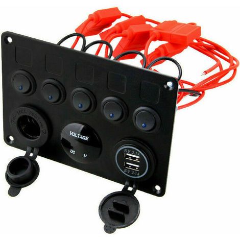 Lot de 5 interrupteurs à bascule, double prise USB chargeur 12 V prise de courant LED voltmètre pour voiture, bateau, camion, camping-car (bleu) (1/4)