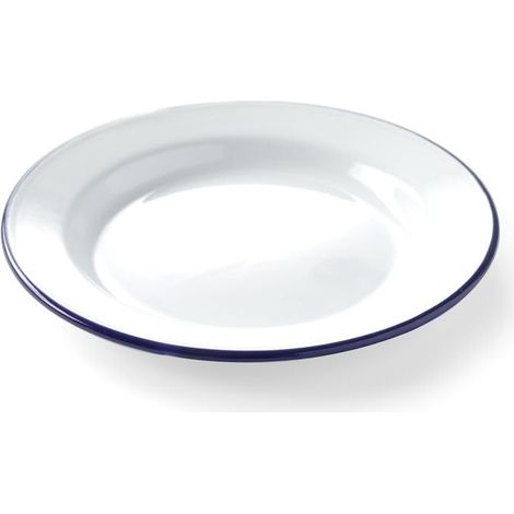 Assiette en acier émaillé blanc, avec bord bleu, récipient, plat rond, assiette plate, ø240x(H) 22mm (1/4)