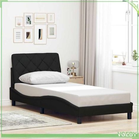 Cadre de lit sans matelas - 3310561 - 80x200 cm - Tissu noir - Tête de lit coussin zippée (1/5)