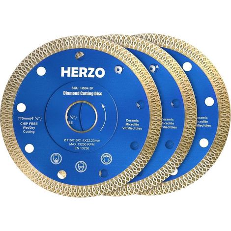 3er-Set Diamanttrennscheiben für Winkelschleifer und Fliesenschneider (für Feinsteinzeug und Steingut) – mit Turbo-Kühlkante – ideal für Heimwerker – Silber – 115 x 22,23 mm (1/5)