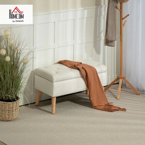 Meuble gain de place avec rangement sous couvercle, banc bout de lit ottomane et repose-pieds 80x35x42 cm, max 120 kg, crème (1/5)