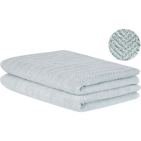 Conjunto de 2 toallas de algodón verde menta chevron textura suave baño Mitiaro