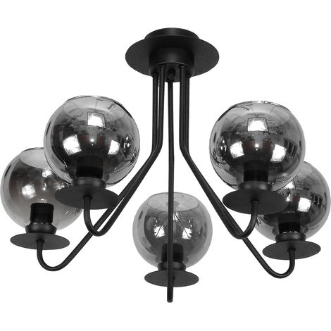 Lámpara de techo colgante, negra, pantalla de cristal grafito, 15-240 lupia