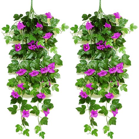 2pcs Artificielle Glycine Vigne Plantes Artificielles Fausses Fleurs Suspendues Plante Mur Maison Balcon pour la Décoration 90cm (Fleur Pourpre-Vert) (1/5)