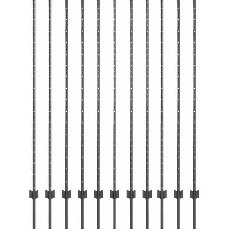 Poteau de clôture. 11 pcs Gris 150 cm Acier