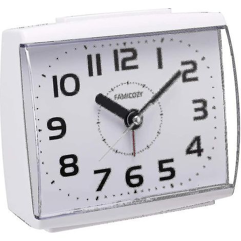 Analoger Wecker für Senioren, geräuschlos (kein Ticken), mit Schlummerfunktion und Hintergrundbeleuchtung, progressivem akustischen Alarm, großen Ziffern für einfaches Ablesen, batteriebetrieben, weiß