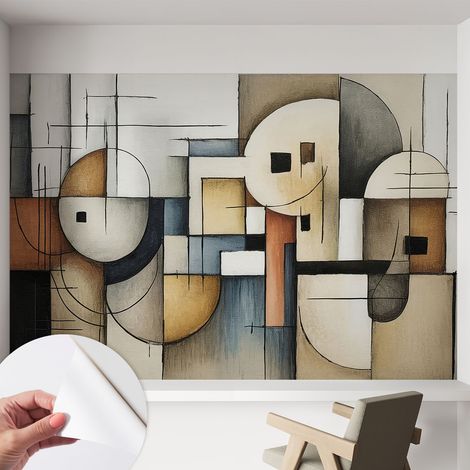 Papier peint adhésif décoratif pour chambre et salon Design moderne à poser facilement Harmonie géométrique 152x104 cm (1/5)