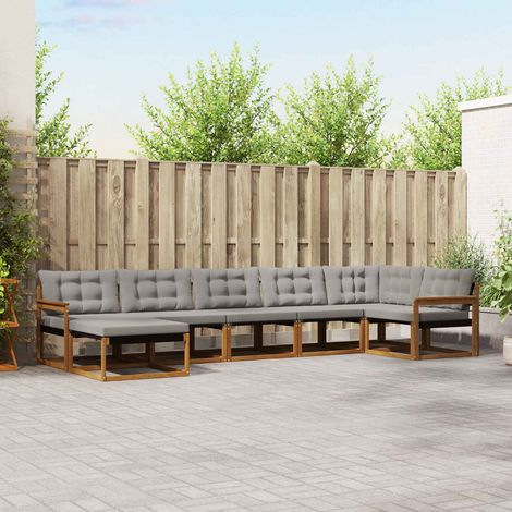 vidaXL Outdoor-Sofagarnitur mit Kissen 7 pcs Natürlich und Hellgrau (1/5)