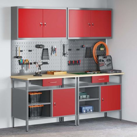 Werkbank-Set 8 pcs Rot und Grau Pulverbeschichteter Stahl (1/5)