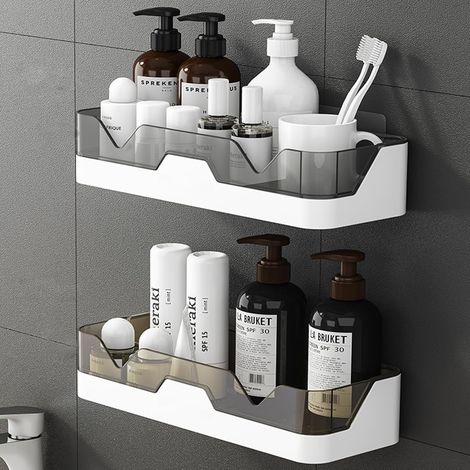 2 Étagère de douche, Panier de rangement, Plastique ABS, Sans perçage, Avec drainage, Salle de bain et cuisine