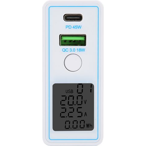 Schnelllade-Netzteil mit 2 USB-C-Anschlüssen, PD und QC 3.0, Display und Schalter – Tragbares Netzteil 100–240 V – US-Stecker und australischer Adapter