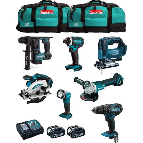 Makita  kit mk701 (ddf482 + dhr171 + dga504 + dtd152 + djv182 + dss610 + dml802 + 2 x 5,0 ah + dc18rc + 2 x lxt600) 8435587916390 (1/5)