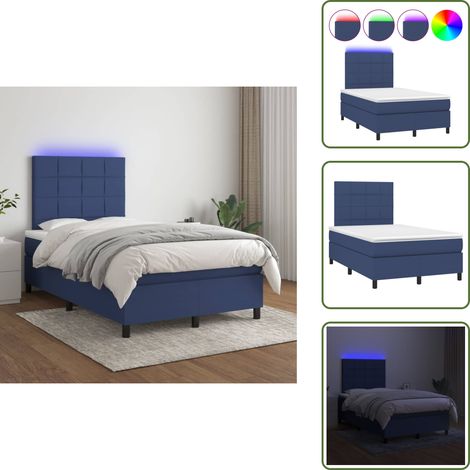 Cama azul - vidaXL Cama box spring con colchón y LED tela azul 120x200 cm - Cama con cabecero ajustable
