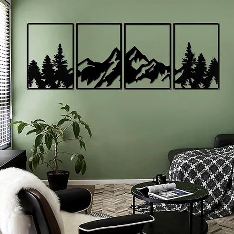 décorations murales de montagne en métal noir – Sculptures murales verticales pour la maison, le salon, la chambre à coucher (1/5)