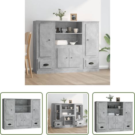 vidaXL Betonfarbe -  Highboards 3 Stk. Betongrau Holzwerkstoff (1/5)