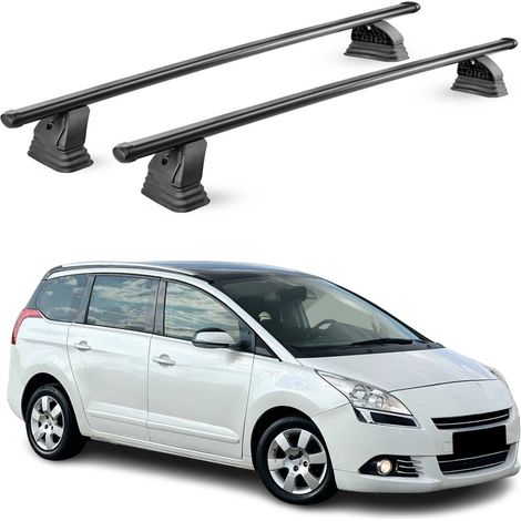 OMAC Barres de toit transversales en acier pour Peugeot 5008 I (Sans barres) 2009-2016 – TÜV / DIN 75302:2019 – Antivol inclus – Rainure en T (accessoires) – Charge max 75 kg – 2 barres – Noir