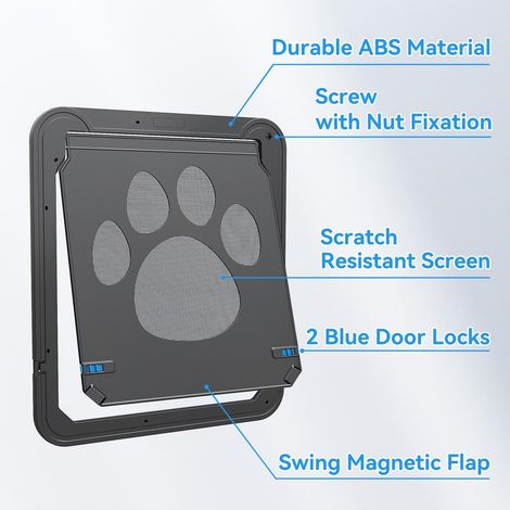 Porte pour animal de compagnie pour moustiquaire, chatière verrouillable pour chiens et chats, installation facile pour porte moustiquaire, accès libre pour animaux, noir (1/5)
