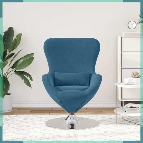 Fauteuil œuf - Mod. 42002723 - Velours bleu - Pivotant 360° - Structure métal (1/5)