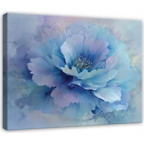Tableau sur toile aux fleurs abstraites bleues – Décoration murale pour salon et chambre – 40 x 30 cm (1/4)